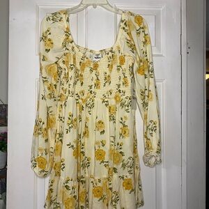 Floral Smocked Yellow Tea Dress